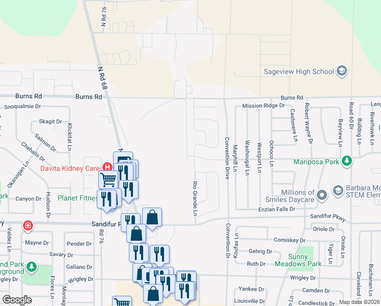 map of restaurants, bars, coffee shops, grocery stores, and more near Convention Drive in Pasco