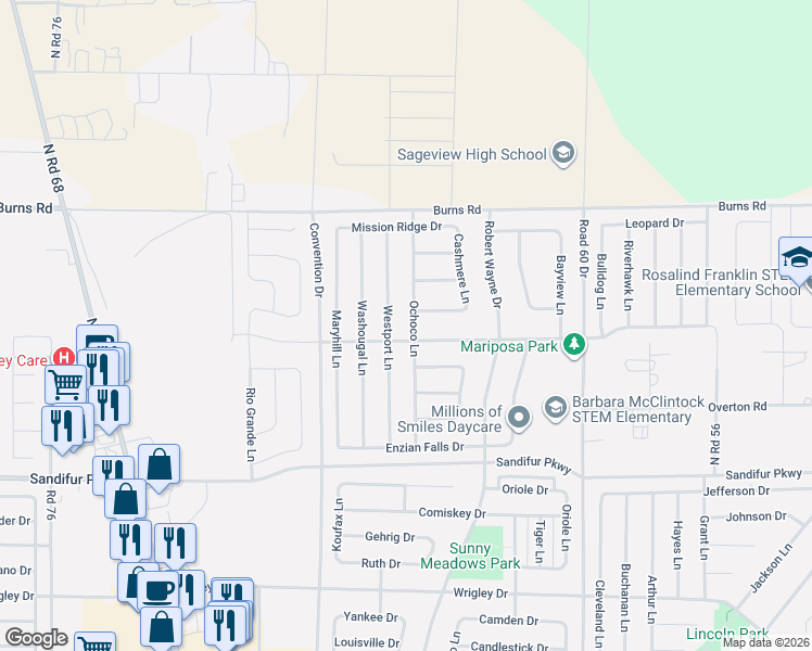 map of restaurants, bars, coffee shops, grocery stores, and more near 6418 Glacier Peak Drive in Pasco