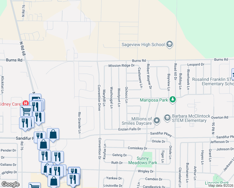 map of restaurants, bars, coffee shops, grocery stores, and more near 6010 Westport Lane in Pasco
