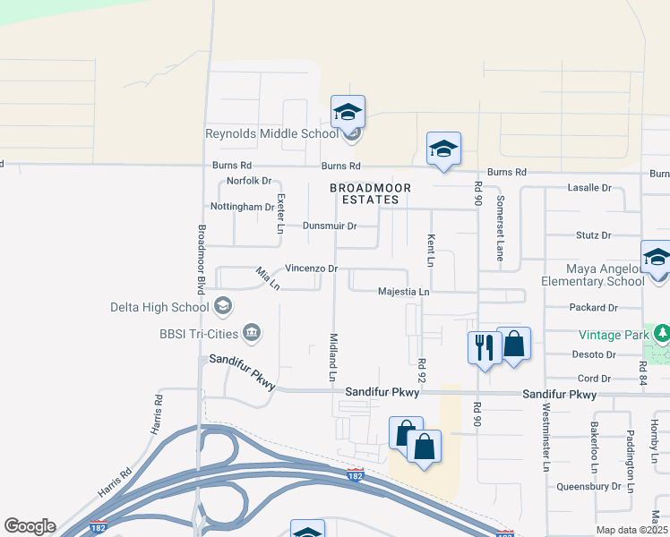 map of restaurants, bars, coffee shops, grocery stores, and more near Midland Lane in Pasco