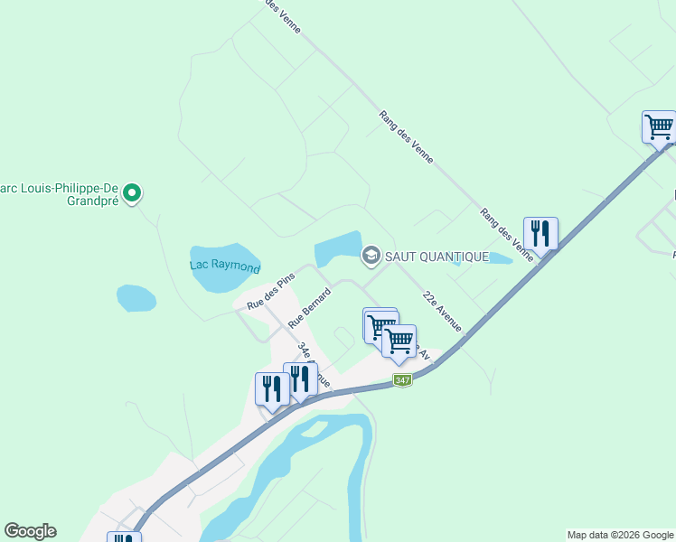 map of restaurants, bars, coffee shops, grocery stores, and more near 210 24e Av in Saint-Côme
