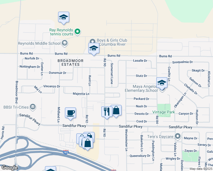 map of restaurants, bars, coffee shops, grocery stores, and more near 6007 Road 90 in Pasco