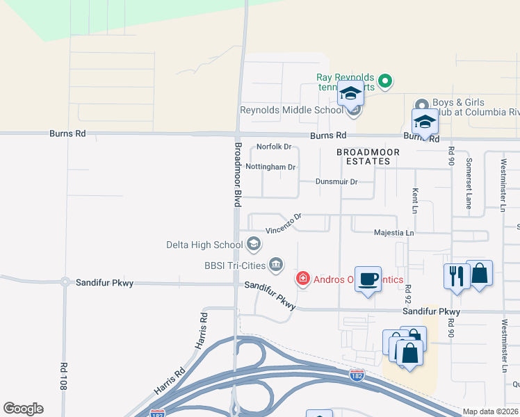 map of restaurants, bars, coffee shops, grocery stores, and more near 9827 Mia Ln in Pasco