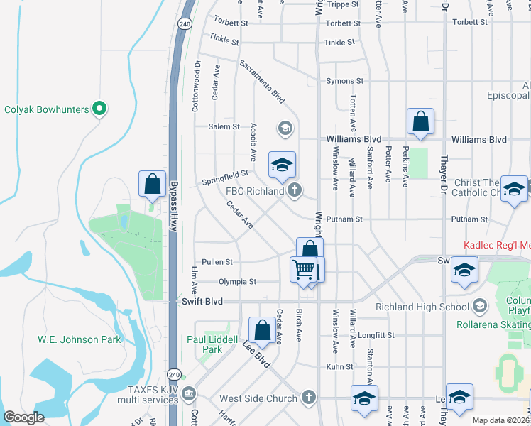 map of restaurants, bars, coffee shops, grocery stores, and more near 2201 Richmond Boulevard in Richland