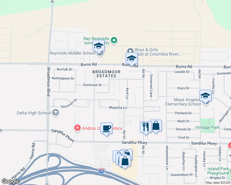 map of restaurants, bars, coffee shops, grocery stores, and more near 9305 Vincenzo Drive in Pasco