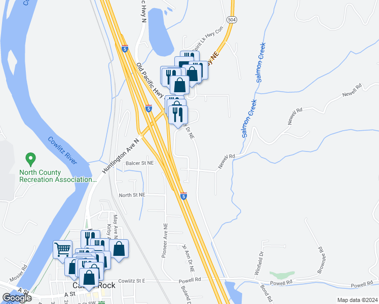 map of restaurants, bars, coffee shops, grocery stores, and more near 846 Little Avenue Northeast in Castle Rock