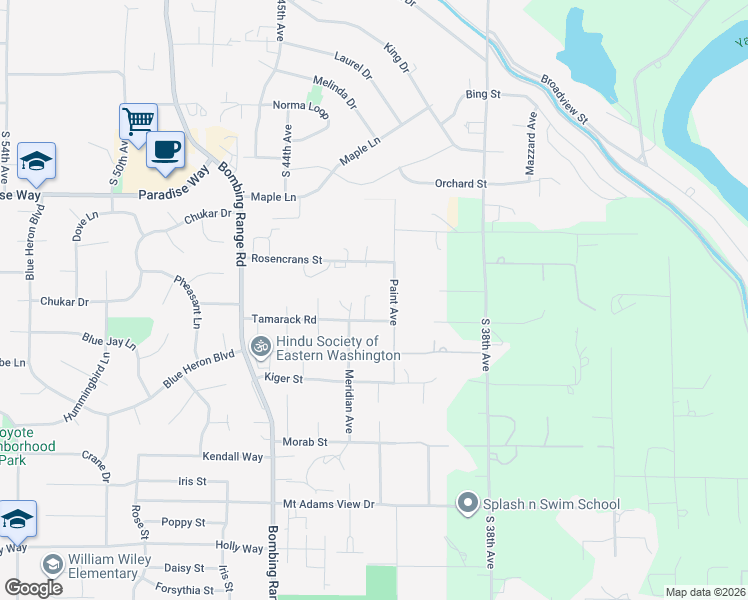 map of restaurants, bars, coffee shops, grocery stores, and more near 4180 Tamarack Road in West Richland
