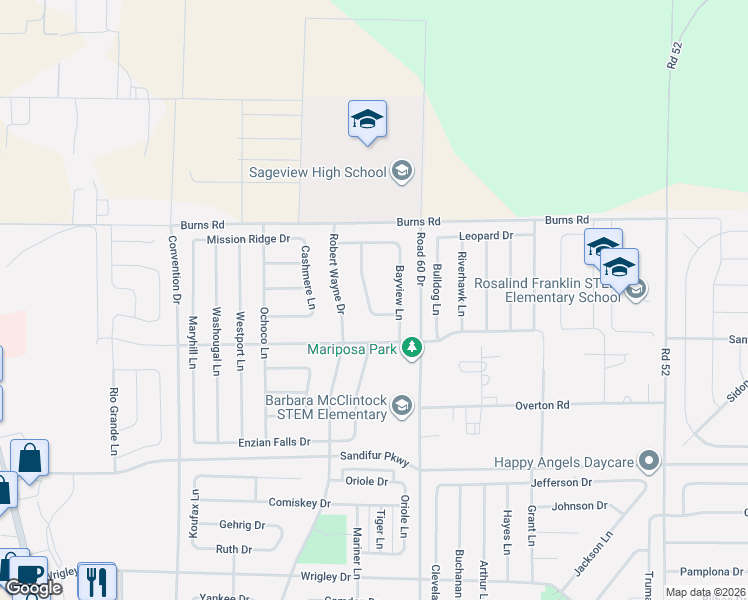 map of restaurants, bars, coffee shops, grocery stores, and more near Mukilteo Drive in Pasco