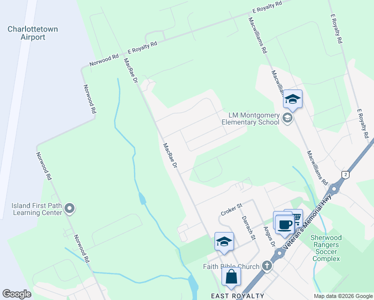 map of restaurants, bars, coffee shops, grocery stores, and more near 23 Horseshoe Boulevard in Charlottetown