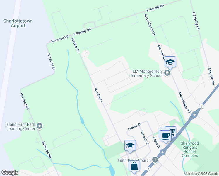 map of restaurants, bars, coffee shops, grocery stores, and more near 23 Horseshoe Boulevard in Charlottetown