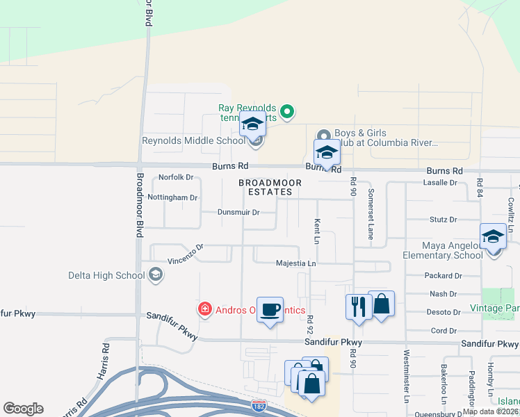 map of restaurants, bars, coffee shops, grocery stores, and more near 6206 Landsdowne Court in Pasco