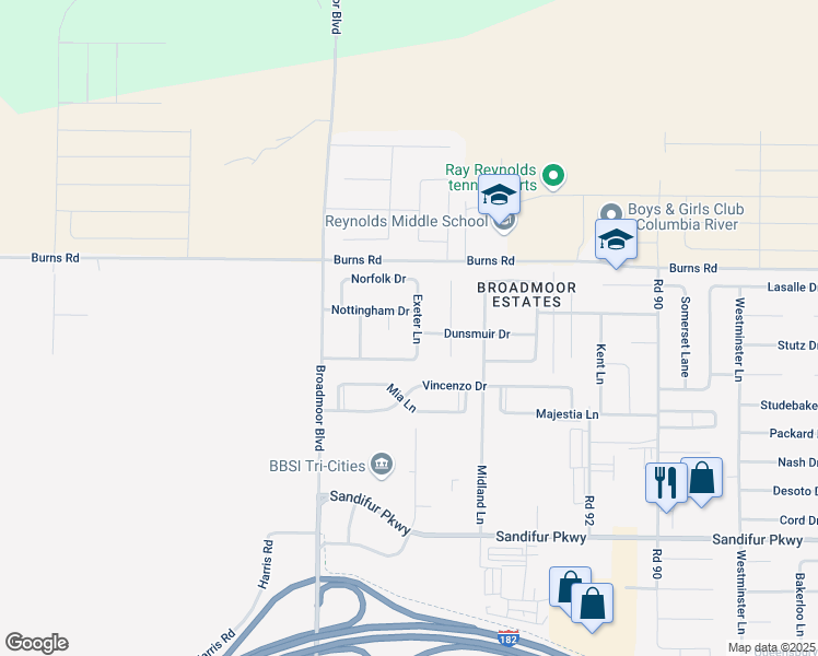 map of restaurants, bars, coffee shops, grocery stores, and more near 6207 Hampshire Court in Pasco