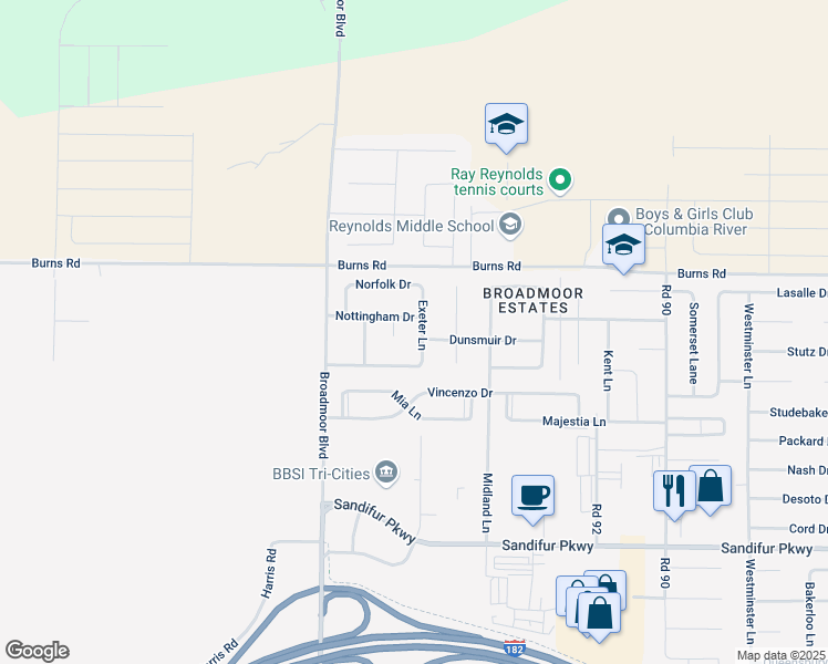 map of restaurants, bars, coffee shops, grocery stores, and more near 6207 Hampshire Court in Pasco