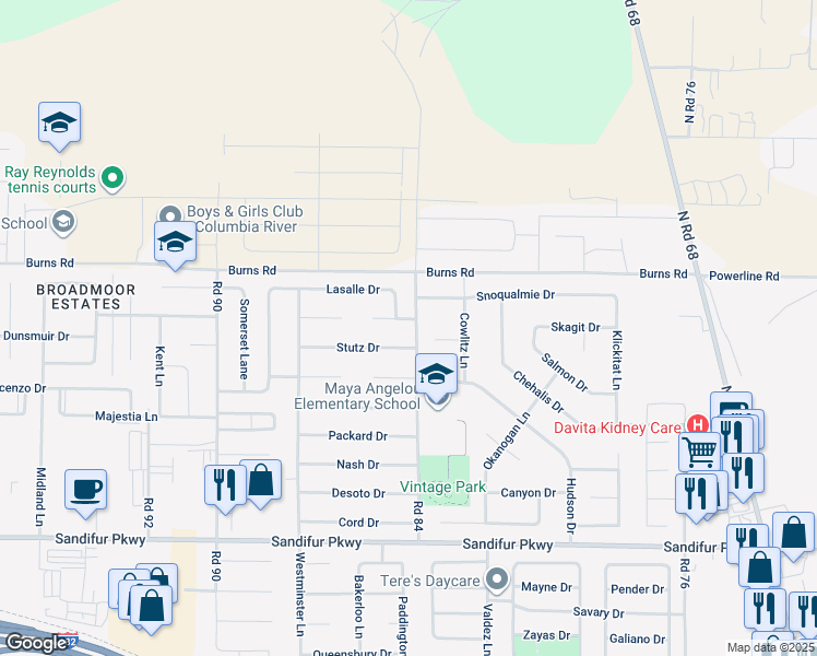 map of restaurants, bars, coffee shops, grocery stores, and more near 8402 Tucker Court in Pasco