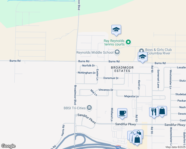 map of restaurants, bars, coffee shops, grocery stores, and more near 6207 Hampshire Ct in Pasco