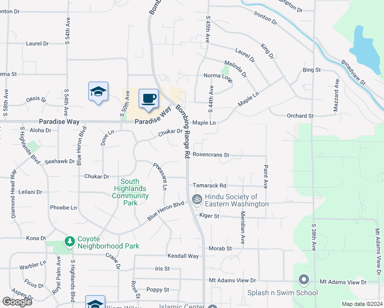 map of restaurants, bars, coffee shops, grocery stores, and more near 1800 Bombing Range Road in West Richland
