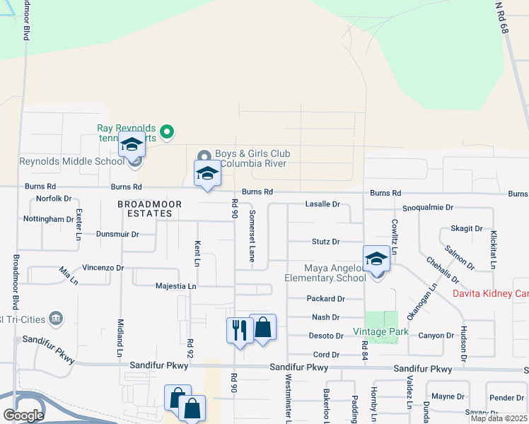 map of restaurants, bars, coffee shops, grocery stores, and more near 6210 Westmoreland Lane in Pasco