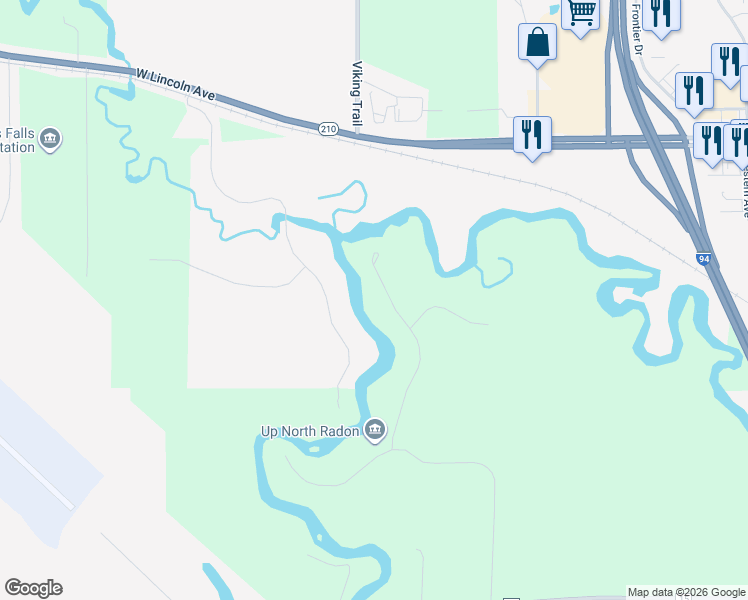 map of restaurants, bars, coffee shops, grocery stores, and more near 22251 River Oaks Drive in Fergus Falls