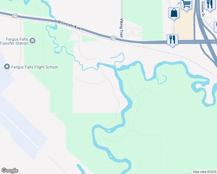 map of restaurants, bars, coffee shops, grocery stores, and more near 302 2 Rivers Road in Fergus Falls