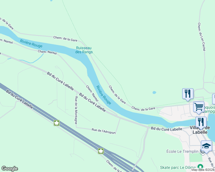 map of restaurants, bars, coffee shops, grocery stores, and more near 1351 Chemin de la Gare in Labelle