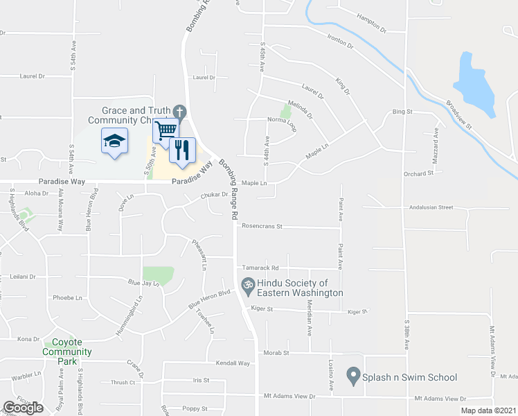 map of restaurants, bars, coffee shops, grocery stores, and more near 4500 Rosencrans Street in West Richland