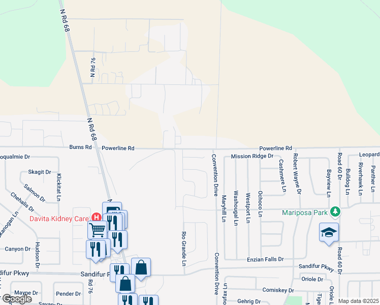 map of restaurants, bars, coffee shops, grocery stores, and more near 6927 Powerline Road in Pasco