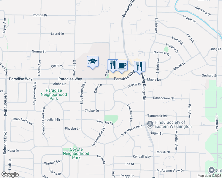 map of restaurants, bars, coffee shops, grocery stores, and more near 4910 Dove Lane in West Richland