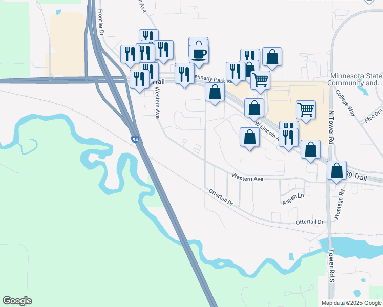 map of restaurants, bars, coffee shops, grocery stores, and more near 306 Western Avenue in Fergus Falls