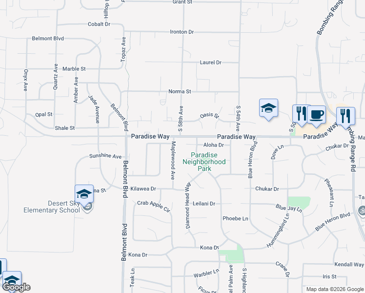 map of restaurants, bars, coffee shops, grocery stores, and more near 5701 Aloha Court in West Richland