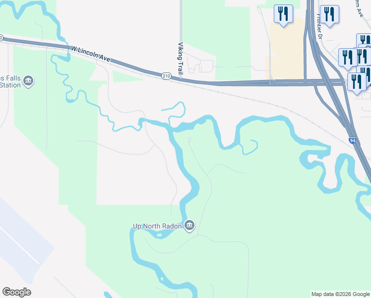map of restaurants, bars, coffee shops, grocery stores, and more near 22251 River Oaks Drive in Fergus Falls