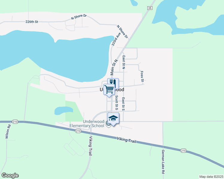 map of restaurants, bars, coffee shops, grocery stores, and more near in Underwood