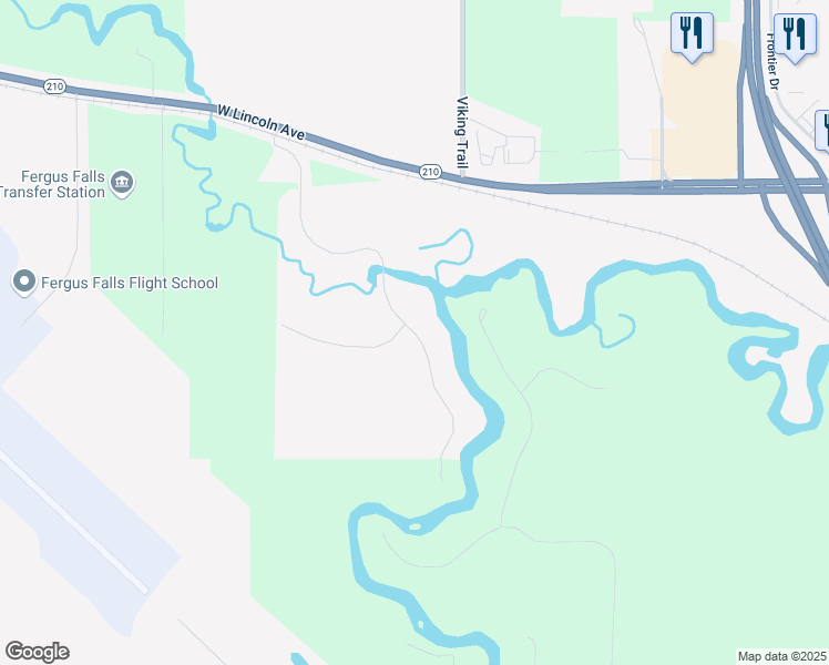 map of restaurants, bars, coffee shops, grocery stores, and more near 302 2 Rivers Road in Fergus Falls