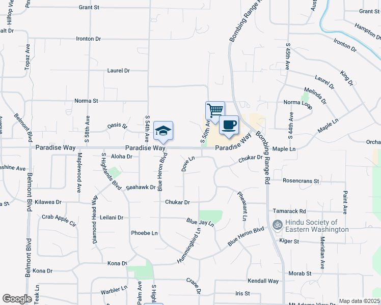 map of restaurants, bars, coffee shops, grocery stores, and more near 5123 Wren Court in West Richland
