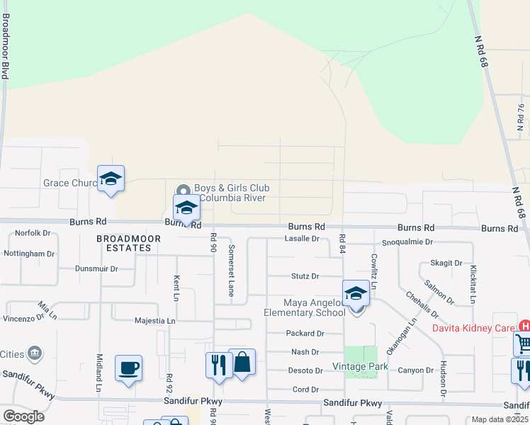 map of restaurants, bars, coffee shops, grocery stores, and more near Edelman Rd in Pasco
