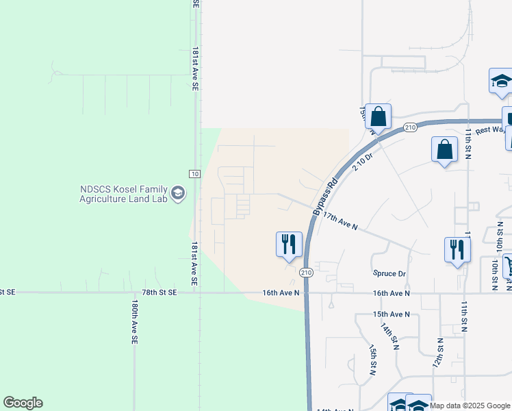 map of restaurants, bars, coffee shops, grocery stores, and more near Commerce Street in Wahpeton