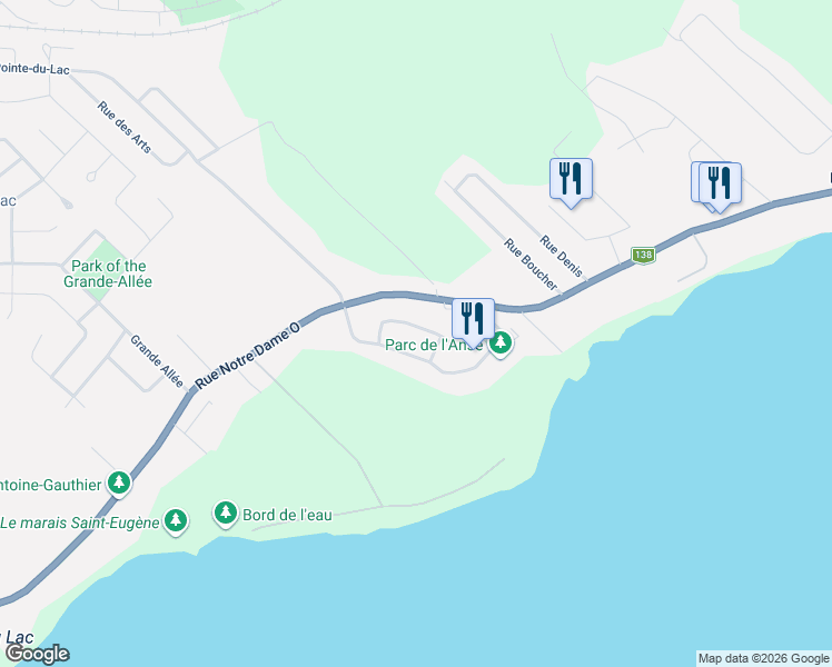 map of restaurants, bars, coffee shops, grocery stores, and more near 20 Rue de l'Île in Trois-Rivières