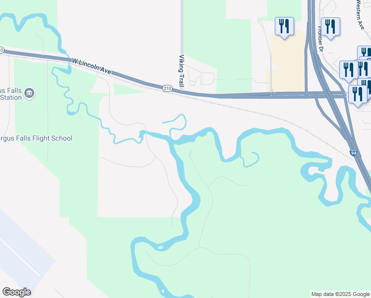 map of restaurants, bars, coffee shops, grocery stores, and more near 22279 River Oaks Drive in Fergus Falls