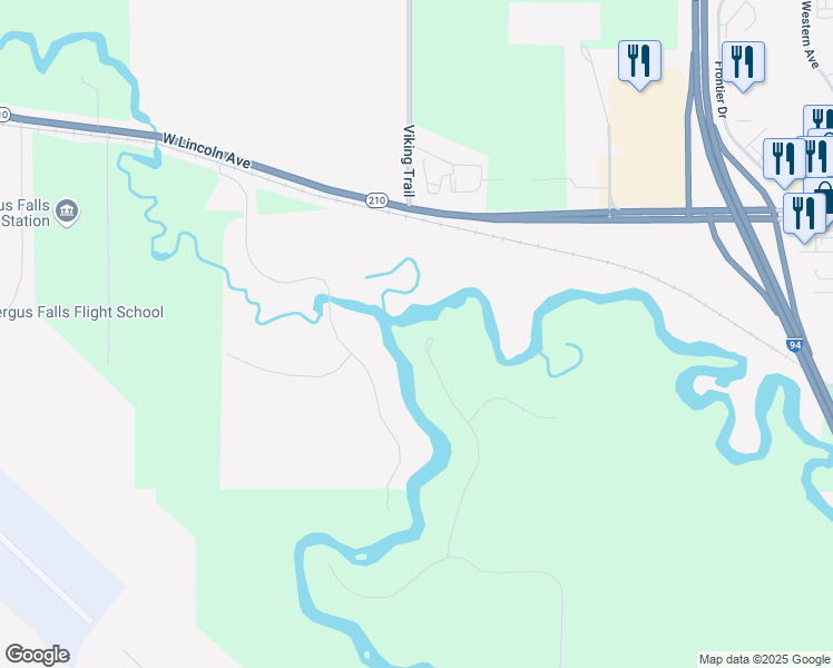 map of restaurants, bars, coffee shops, grocery stores, and more near 22279 River Oaks Drive in Fergus Falls