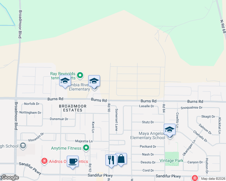 map of restaurants, bars, coffee shops, grocery stores, and more near 8915 Durham Court in Pasco