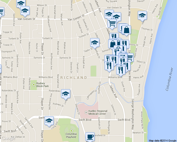 map of restaurants, bars, coffee shops, grocery stores, and more near 706 Williams Blvd in Richland