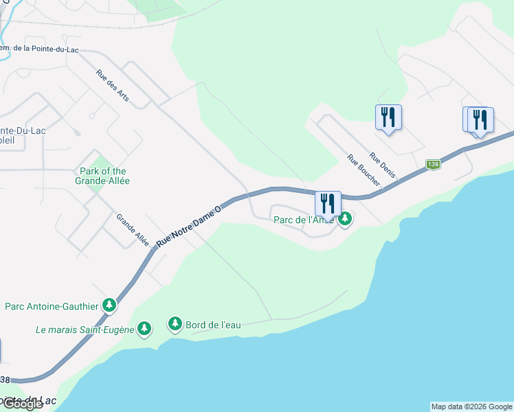 map of restaurants, bars, coffee shops, grocery stores, and more near 21 Rue de l'Anse in Trois-Rivières
