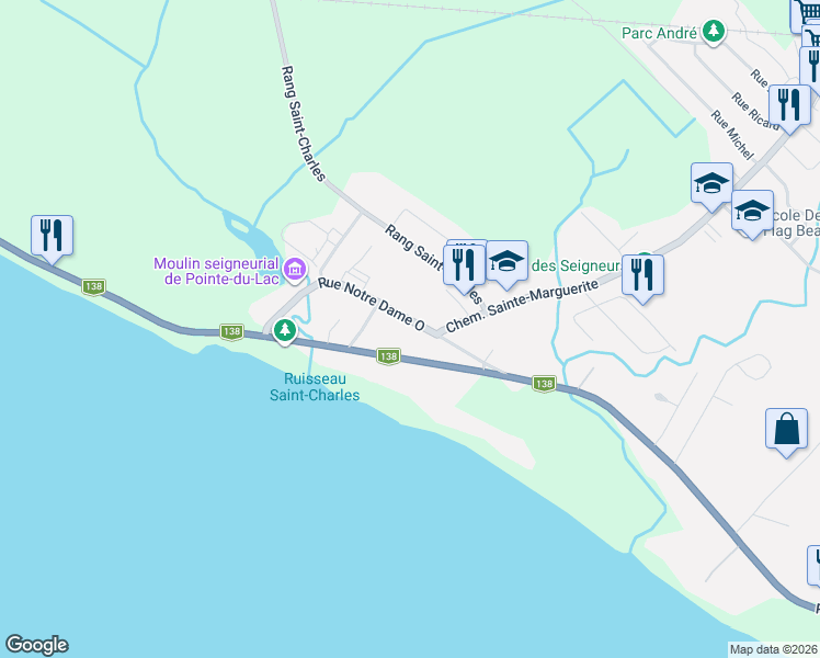 map of restaurants, bars, coffee shops, grocery stores, and more near 11757 Rue Notre Dame Ouest in Trois-Rivières
