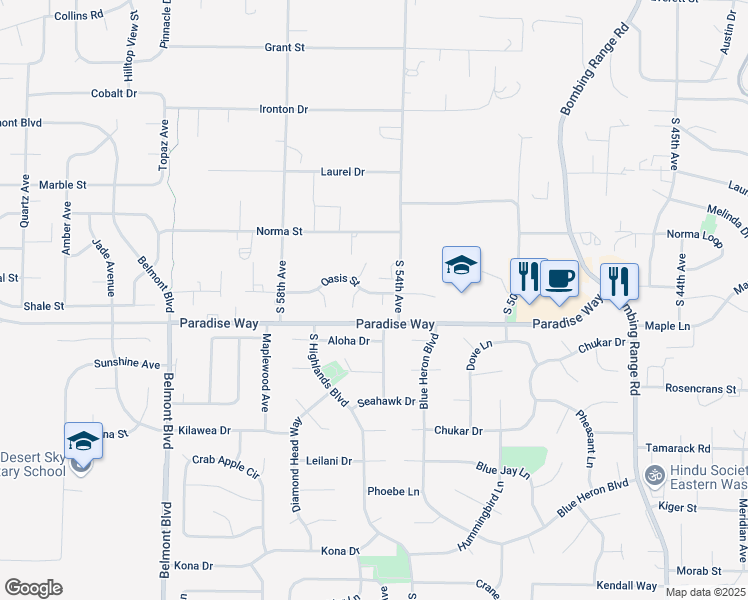 map of restaurants, bars, coffee shops, grocery stores, and more near 5403 Oasis Street in Richland