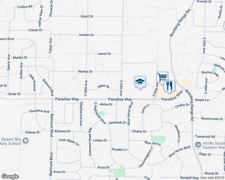 map of restaurants, bars, coffee shops, grocery stores, and more near 5403 Oasis Street in West Richland