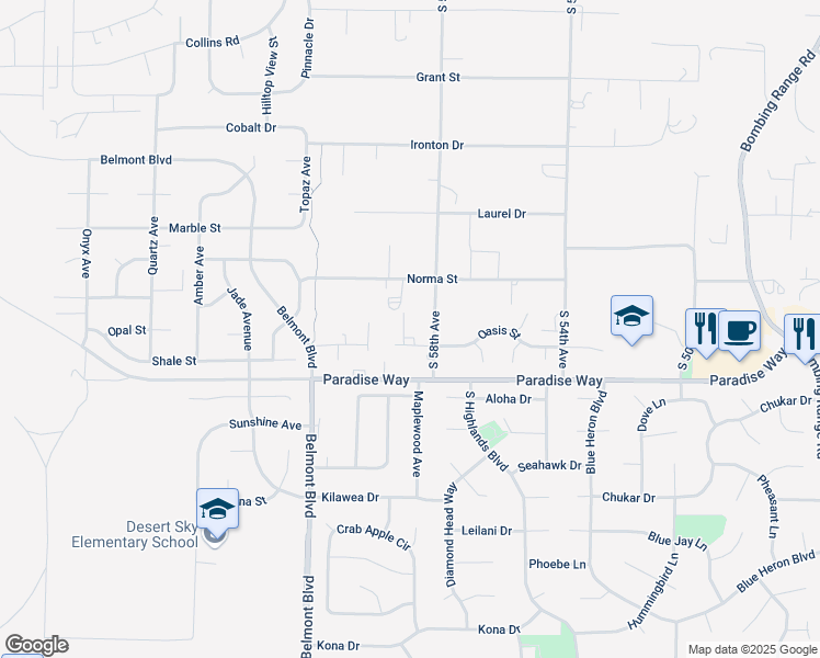 map of restaurants, bars, coffee shops, grocery stores, and more near 5870 Oasis Street in West Richland