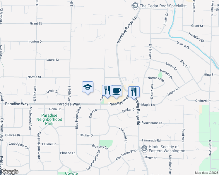 map of restaurants, bars, coffee shops, grocery stores, and more near 4701 Norma Street in West Richland