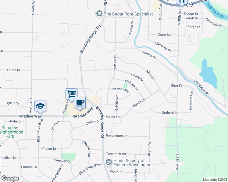 map of restaurants, bars, coffee shops, grocery stores, and more near 1301 South 44th Way in Richland