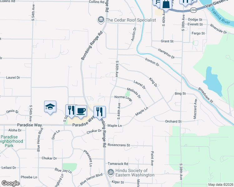 map of restaurants, bars, coffee shops, grocery stores, and more near 1301 South 44th Way in Richland
