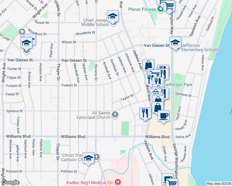 map of restaurants, bars, coffee shops, grocery stores, and more near 1420 Keller Avenue in Richland
