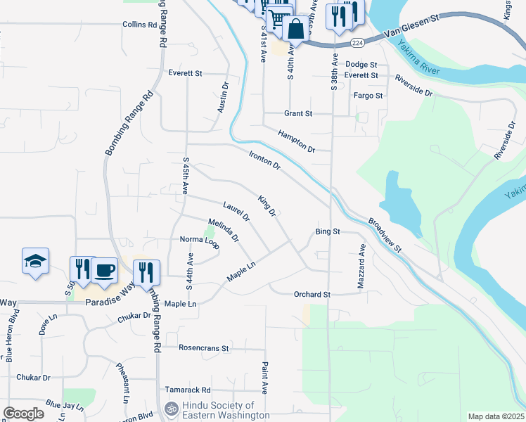 map of restaurants, bars, coffee shops, grocery stores, and more near 4157 King Drive in West Richland